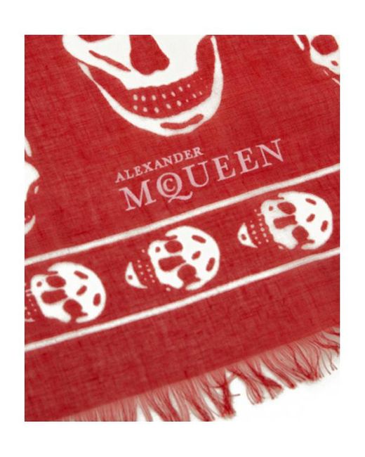 McQueen Red Skull Printed Scarf for men