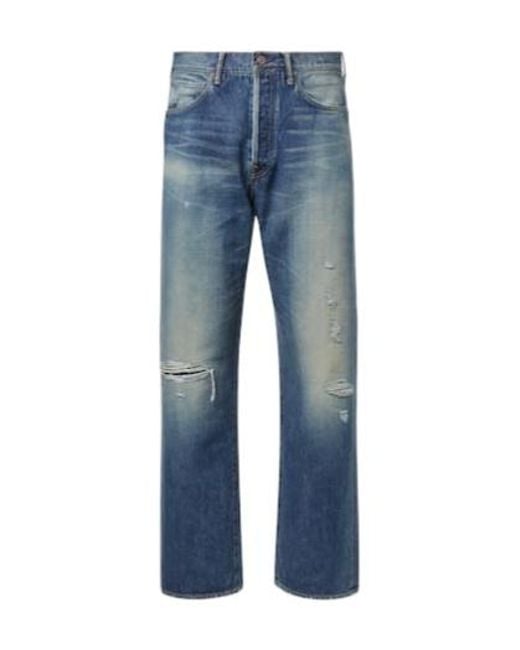 Visvim Blue Social Sculpture 01 Distressed Straight Jeans for men