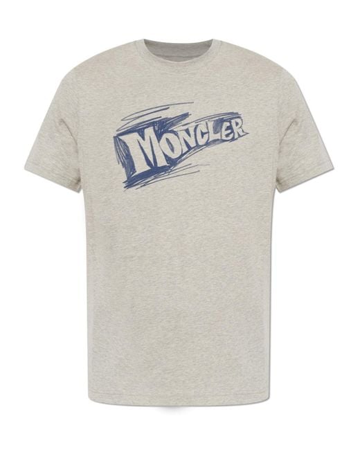 Moncler White Sketch Logo T-Shirt for men
