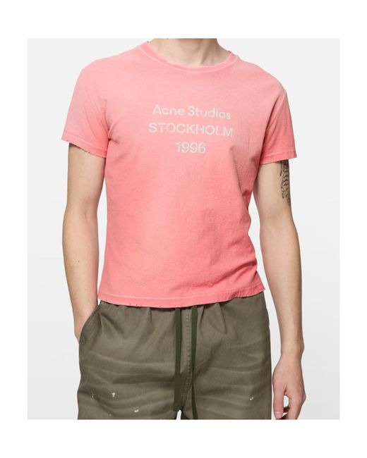 Acne Pink Fitted Logo T-Shirt for men