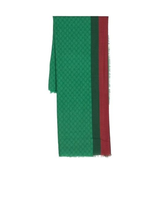 Gucci Green Gg Monogrammed Web-Stripe Scarf for men