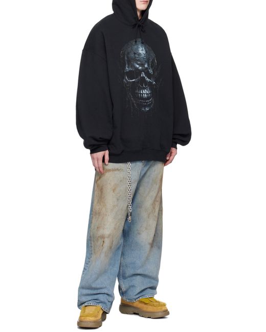 Vetements Black Skull Printed Oversized Hoodie for men