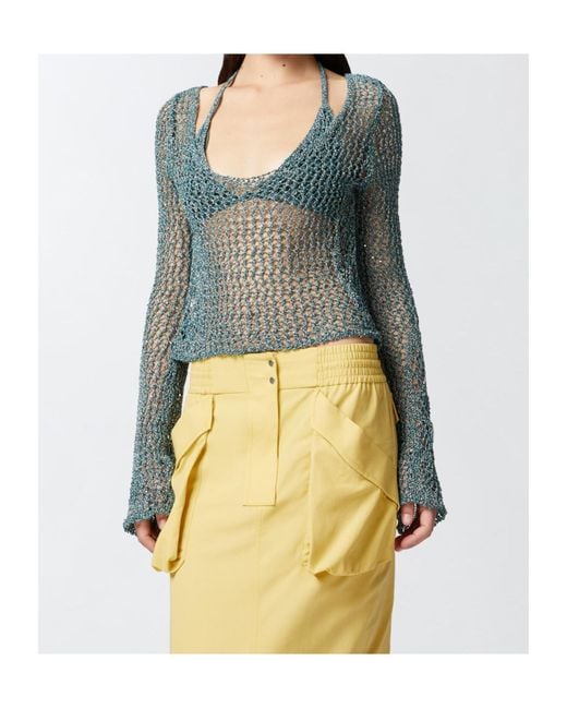 Pinko Blue Halterneck Triangle-Cup Knitted Top