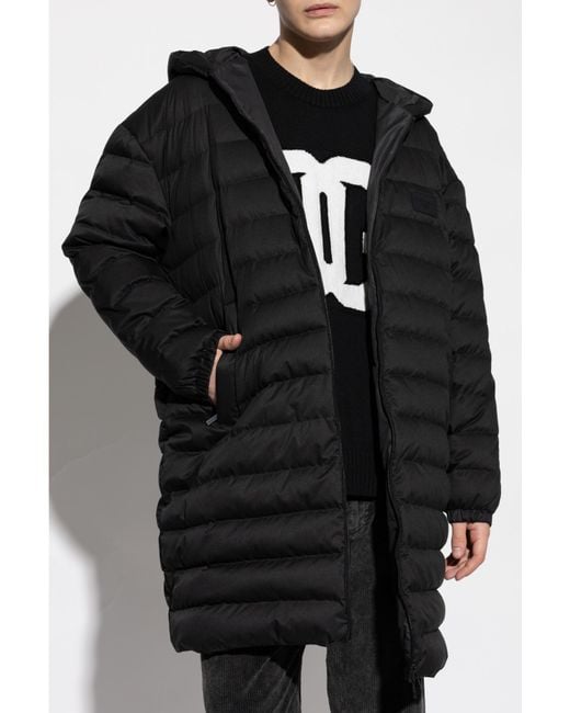 Dolce & Gabbana Black Logo Patch Quilted Down Coat for men