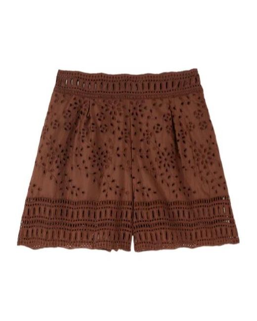 Ermanno Scervino Brown Broderie Anglaise Shorts