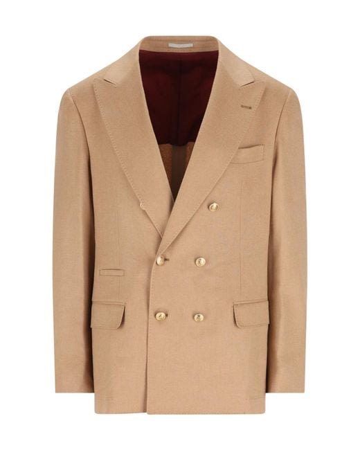 Brunello Cucinelli Natural Double-Breasted Blazer for men