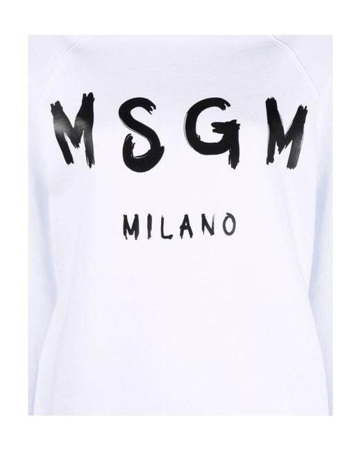 MSGM White Logo Printed Crewneck Sweatshirt