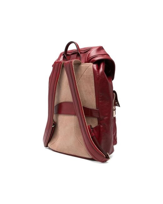 Brunello Cucinelli Red Leather Flap-Top Backpack for men