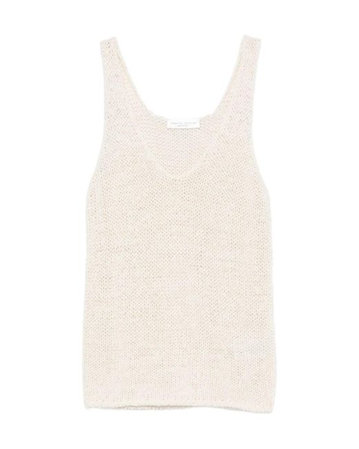 Roberto Collina Natural Open-Knit V-Neck Top