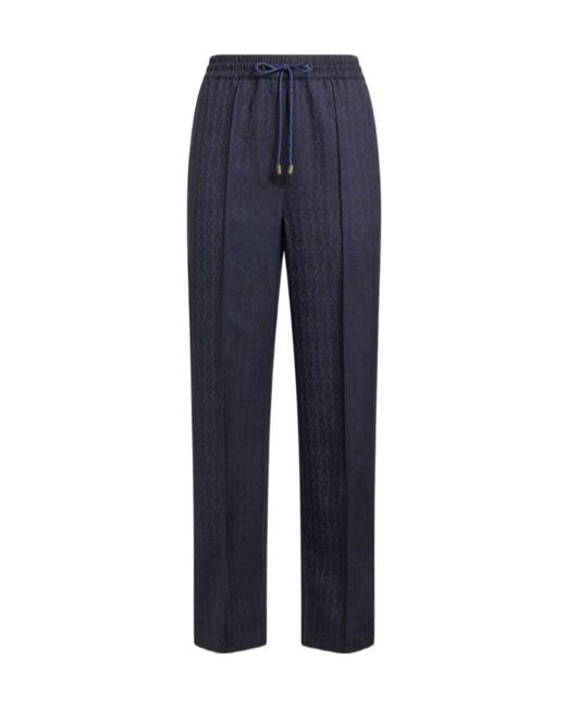 Etro Blue Wool Jacquard Jogging Trousers