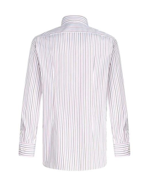 Etro White Multicoloured Striped Shirt With Logo for men