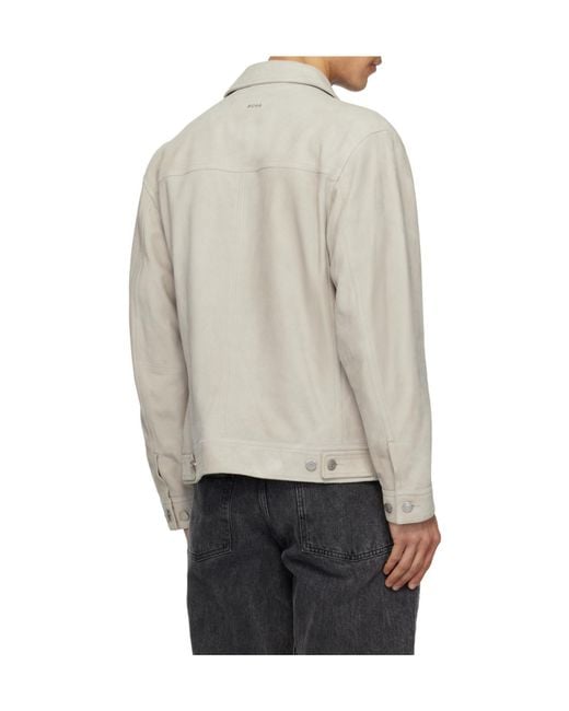Boss Natural Long-Sleeved Lapel Leather Jacket for men