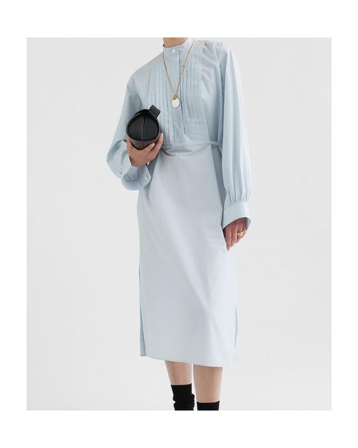 Jil Sander Blue Long-Sleeved Midi Shirt Dress