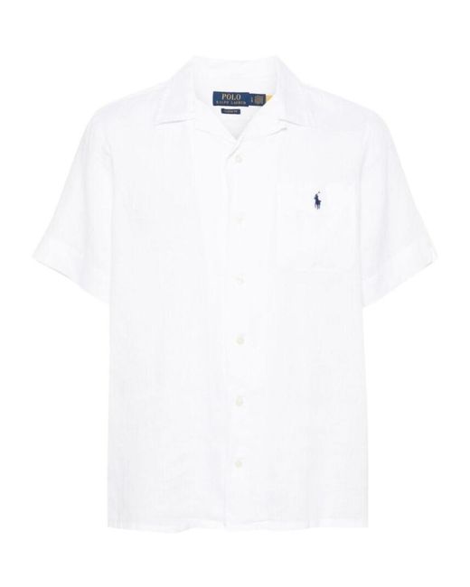 Polo Ralph Lauren White Polo-Pony-Embroidered Buttoned Shirt for men