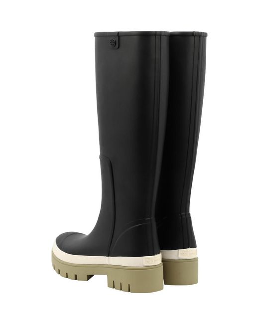 Tory Burch Black Ridged Rubber Sole Boots