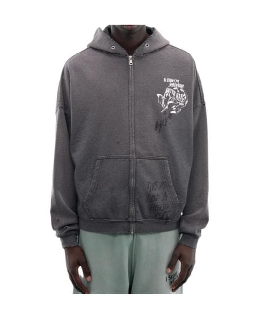 Paly Hollywood Gray Long-Sleeved Zip-Up Hoodie for men