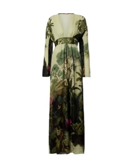 Johanna Ortiz Green Printed Silk Maxi Dress