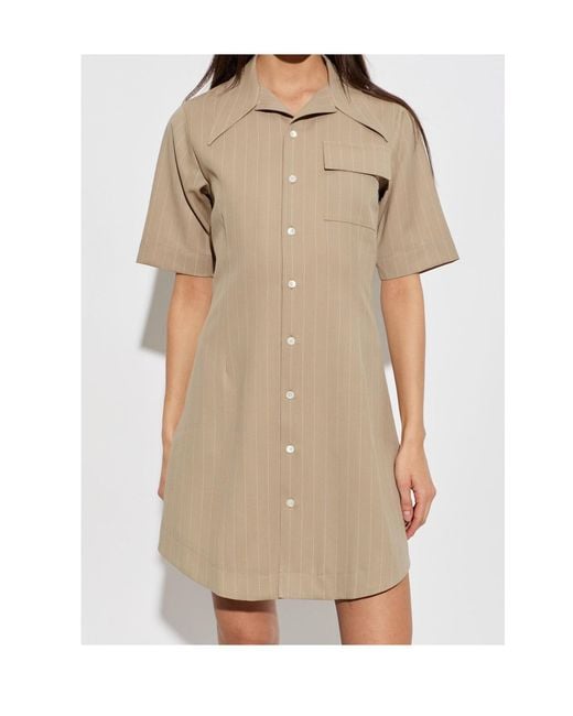 AMI Natural Ami Pinstriped Shirt Dress