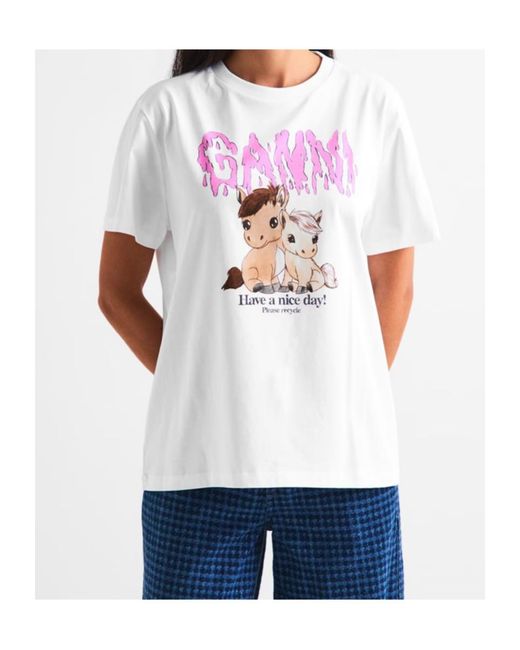 Ganni White Logo Crew Neck T-Shirt