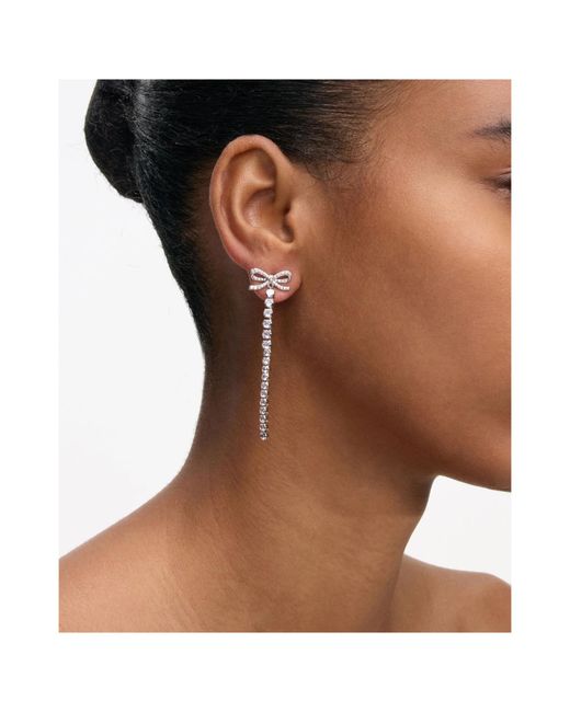 Self-Portrait White Embellished Bow Droplet Earrings