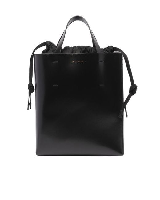 Marni Black Logo Printed Drawstring Tote Bag