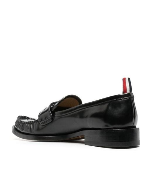 Thom Browne Black Almond Toe Penny-Slot Loafers for men