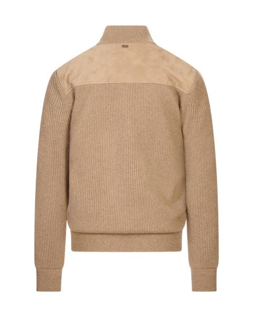 Agnona Natural Long-Sleeve Panelled Jacket With A Stand Collar for men