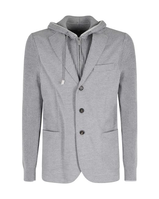 Eleventy Gray Hooded Casual Jacket for men