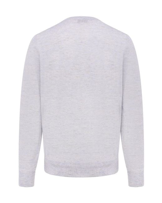 Brunello Cucinelli White Long-Sleeved Crewneck Jumper for men