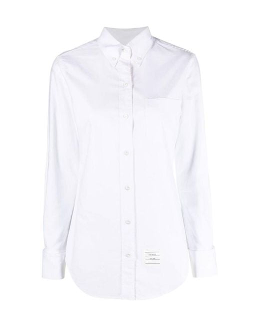 Thom Browne White Logo-Patch Button-Up Poplin Shirt