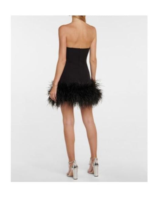 Safiyaa Black Strapless Feather-Trimmed Minidress