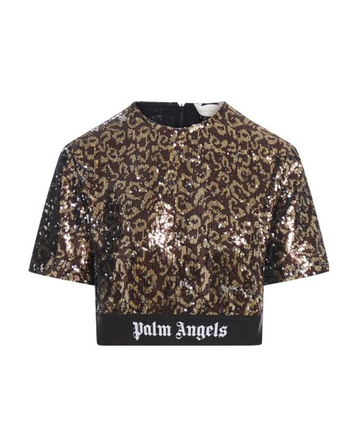 Palm Angels Brown Sequin Embellished Cropped Top