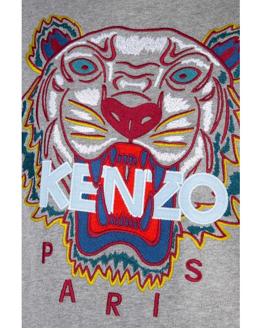 KENZO Gray Tiger Embroidered Hooded Hooded Hoodie for men