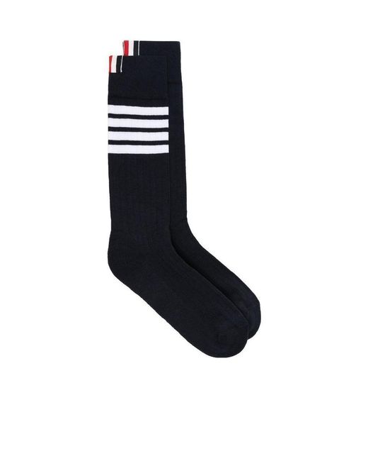 Thom Browne Blue 4-Bar Stripes Knitted Socks for men