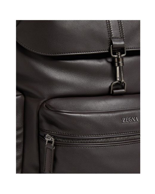 Zegna Black Leather Backpack for men