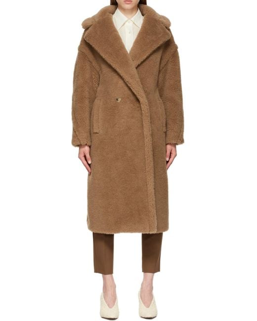 Max Mara Brown Double-Breasted Teddy Long Coat
