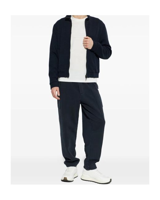 Emporio Armani Blue Zip-Up High Neck Sweatshirt for men