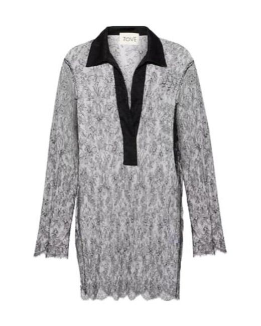 TOVE Gray Lucie Floral Lace Silk Top