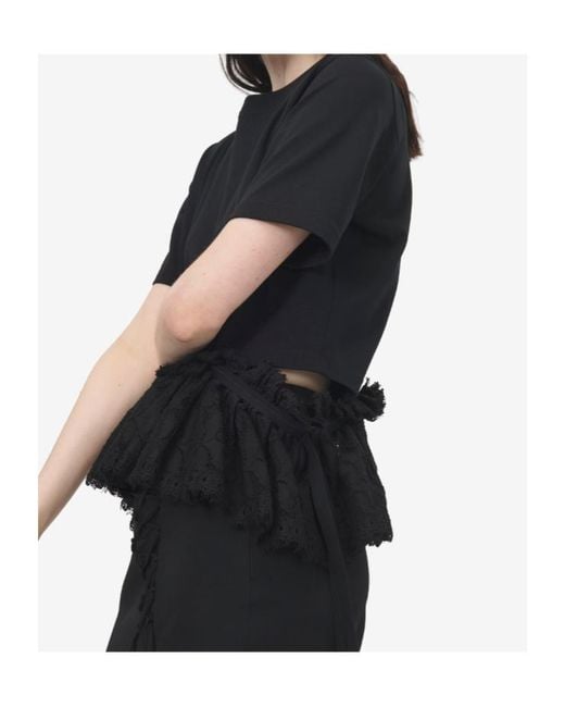 McQueen Black Lace-Trimmed T-Shirt