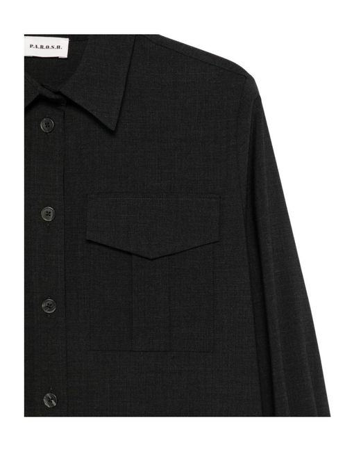 P.A.R.O.S.H. Black Double-Pocket Long-Sleeve Shirt