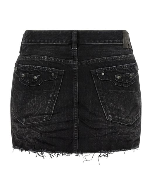 Balenciaga Black Frayed Edge Denim Mini Skirt