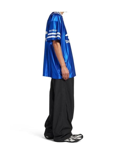 Balenciaga Blue 3B Football V-Neck Oversized T-Shirt for men