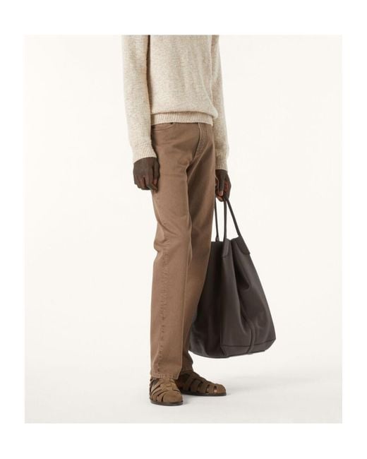 Loro Piana Brown Logo Patch Straight-Leg Trousers for men