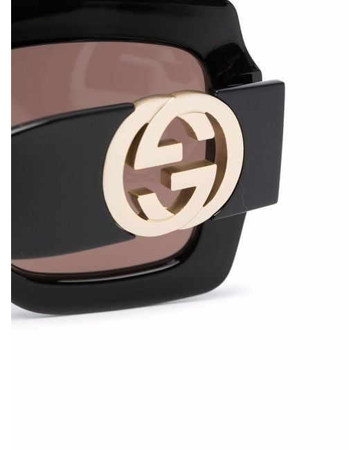 Gucci Black Eyewear Square Frame Logo Plaque Sunglasses