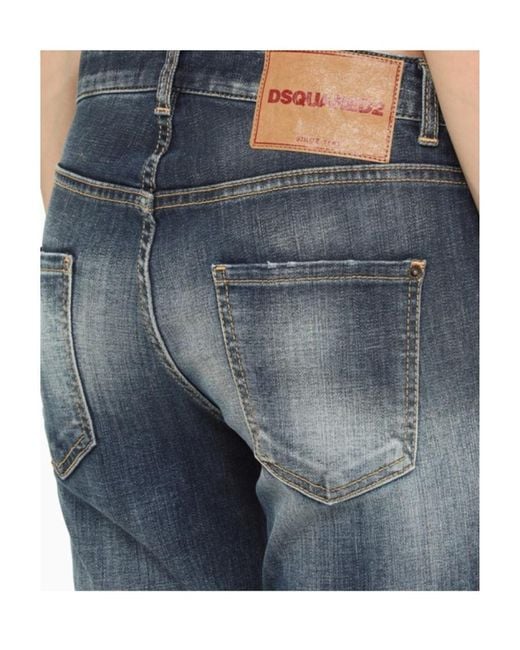 DSquared² Blue Logo Patch Low-Rise Cropped Jeans
