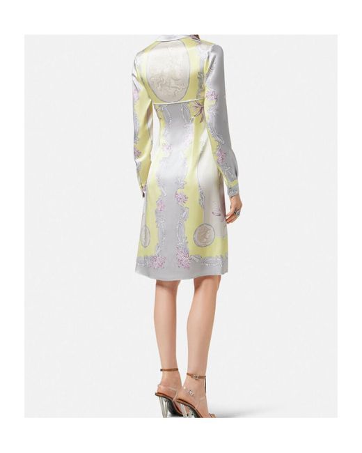 Versace White Medusa Cameo Printed Long-Sleeved Dress