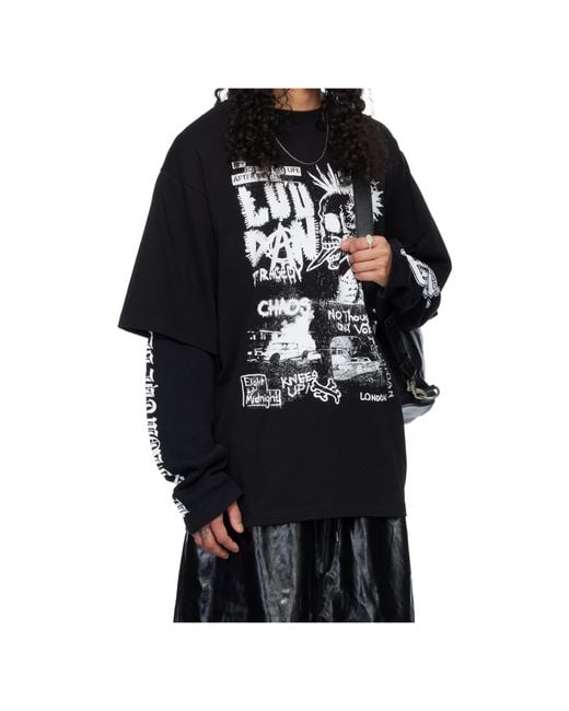 Lu'u Dan Black Double Deck Crew Neck T-Shirt for men
