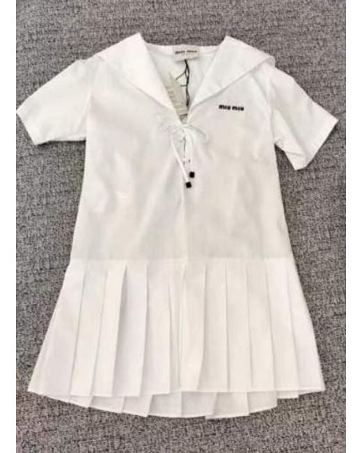 Miu Miu White Short-Sleeved Poplin Dress