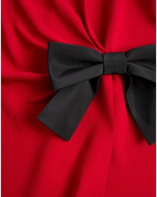 Valentino Red Bow Detailed V-Neck Dress