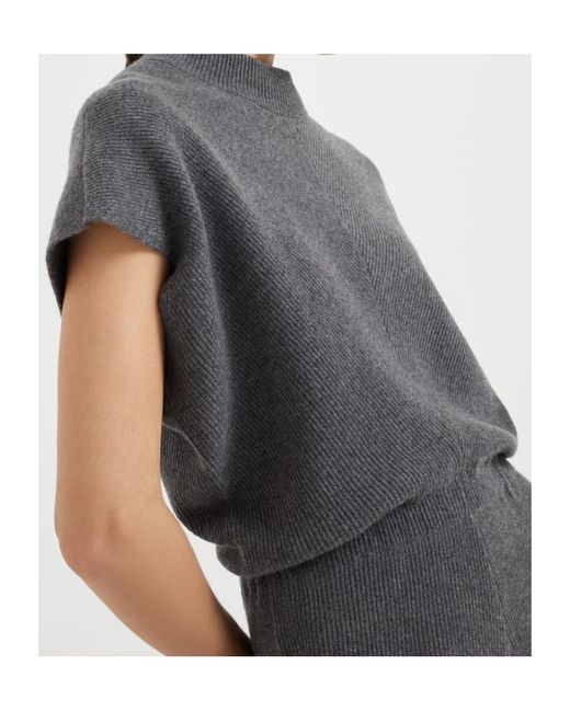 Brunello Cucinelli Gray Mock Neck Knitted Dress